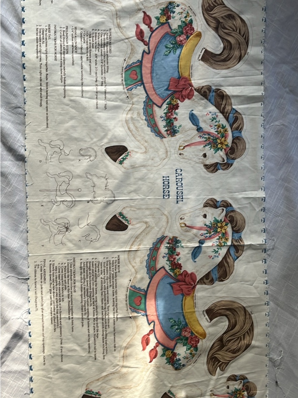 Carousel Horse Fabric Panel - Vintage Carousel Pony Print